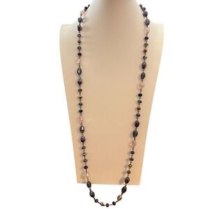 Crystal Beaded Necklace Purple Lavender Pink Chain Link Faceted Bead AB Coated